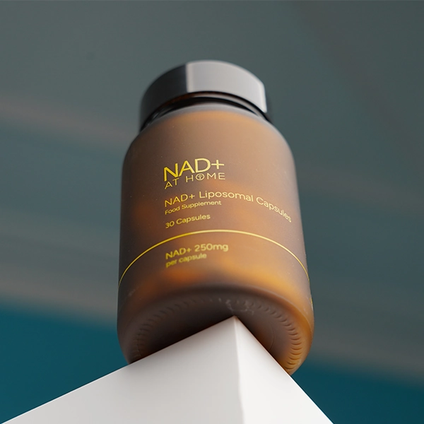 Liposomal NAD+ capsules supplement bottle for cellular energy, healthy aging, and daily wellness support.